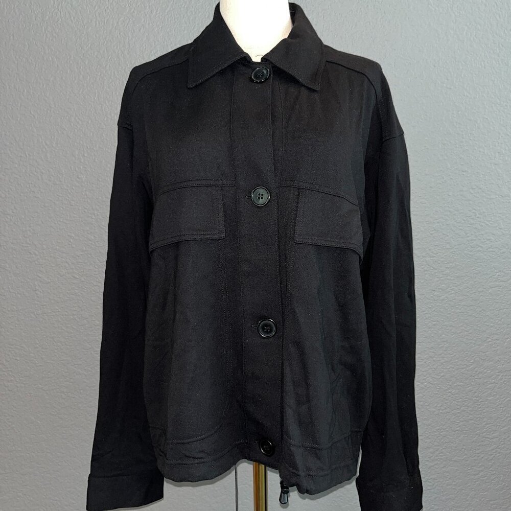 MAX STUDIO LONDON BLACK KNIT BLOUSON LONG SLEEVE ADJUSTABLE WAIST JACKET NWT - L